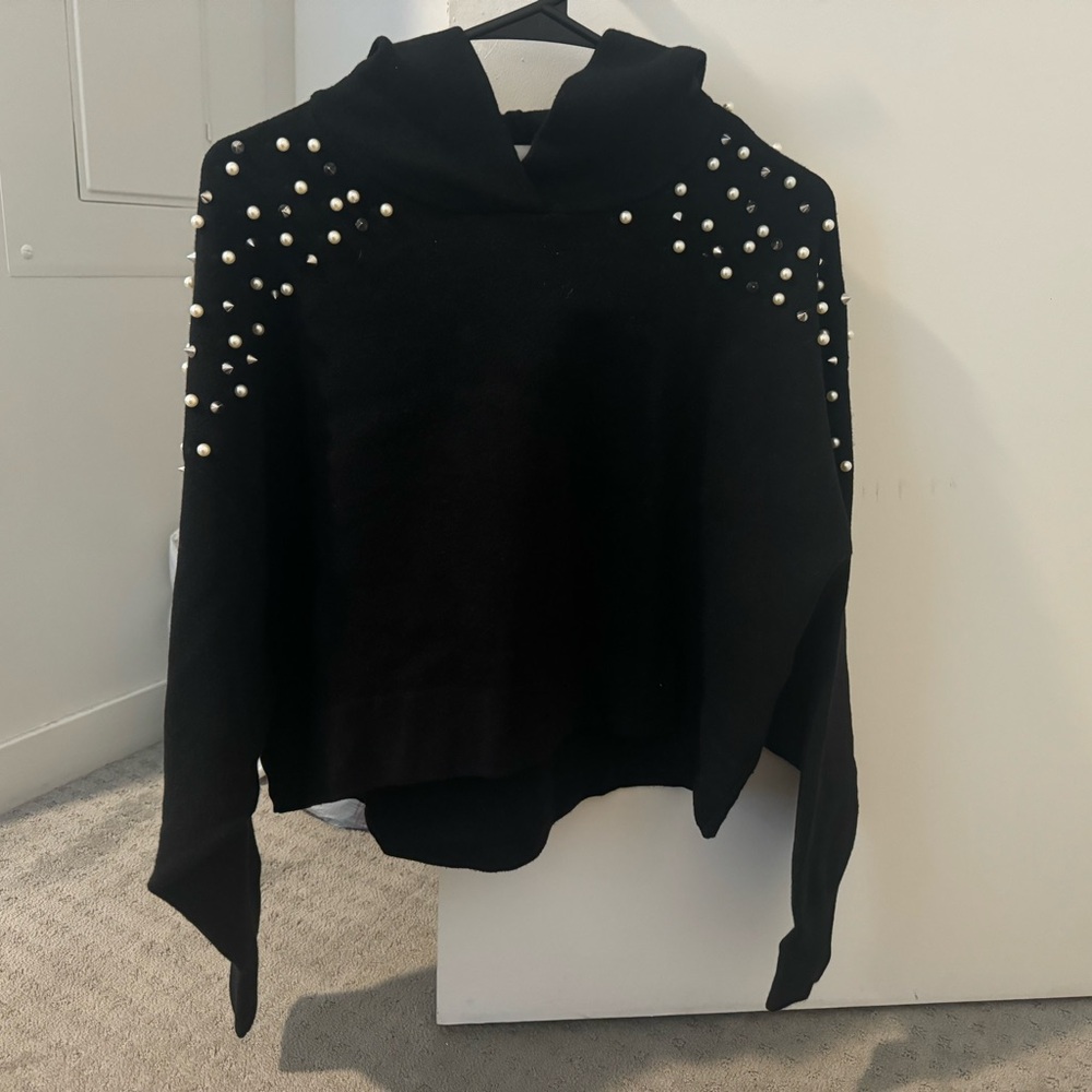 Zara black hooded sweater with pearls and studs